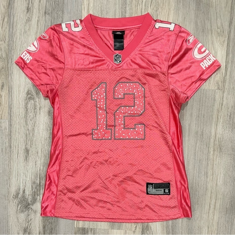 Reebok NFL Aaron Rodgers #12 Green Bay Packers Pink Team Football Jersey Size M